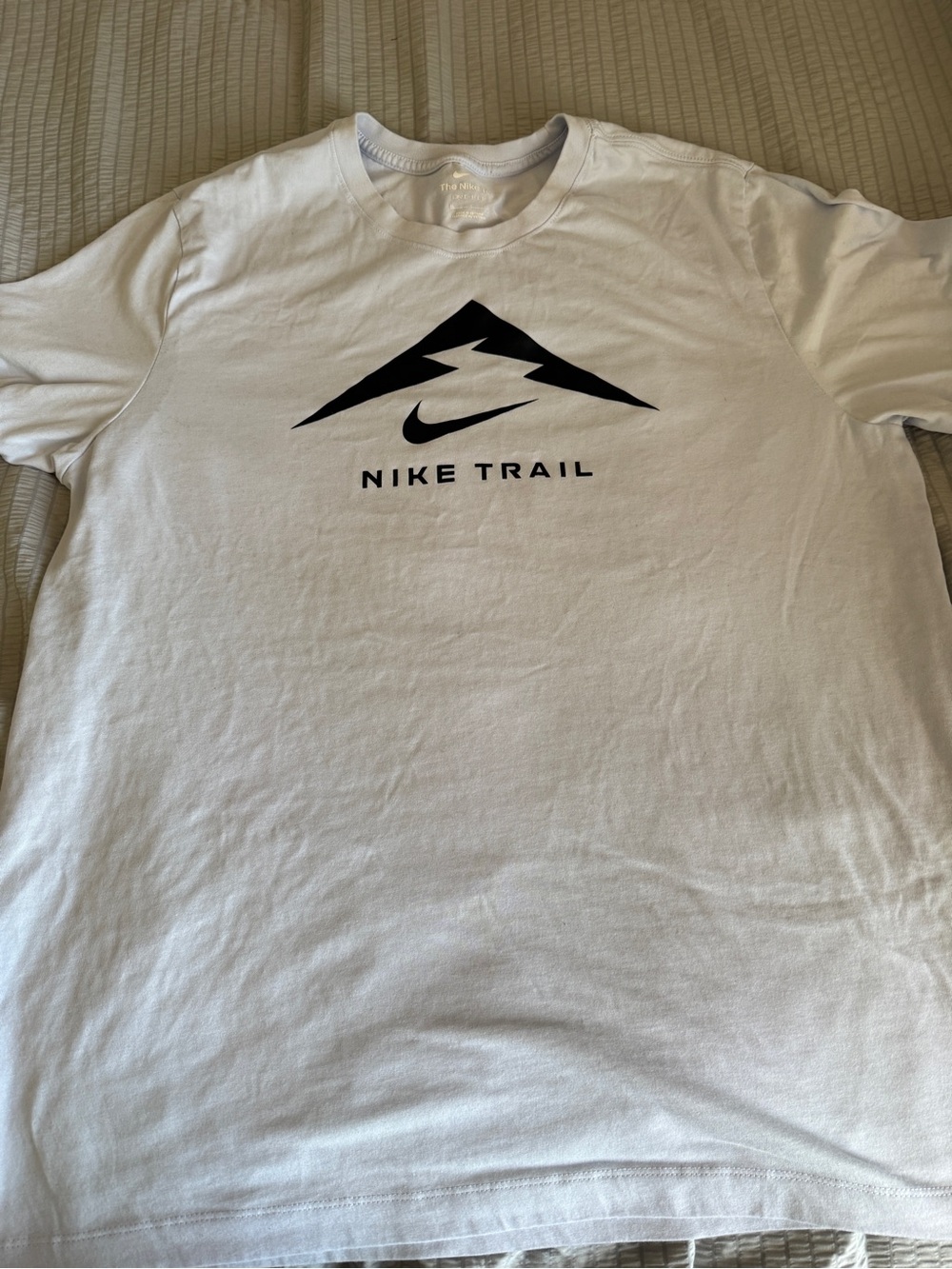 Nike White Short-Sleeve Trail Graphic Tee with Black Logo
